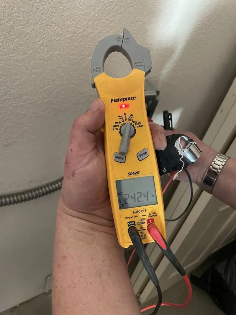 Voltage testing with clamp meter during Generator Installation in Wildomar